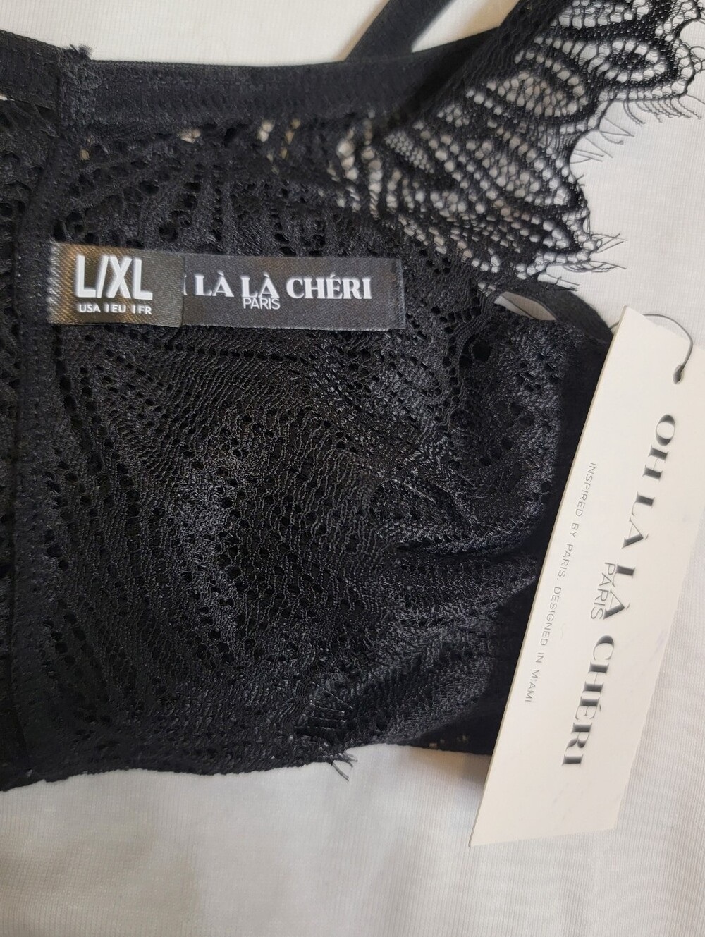 Oh La La Cheri Sheer Lace Plunge Teddy Bodysuit - Black NWT - Picture 2 of 6